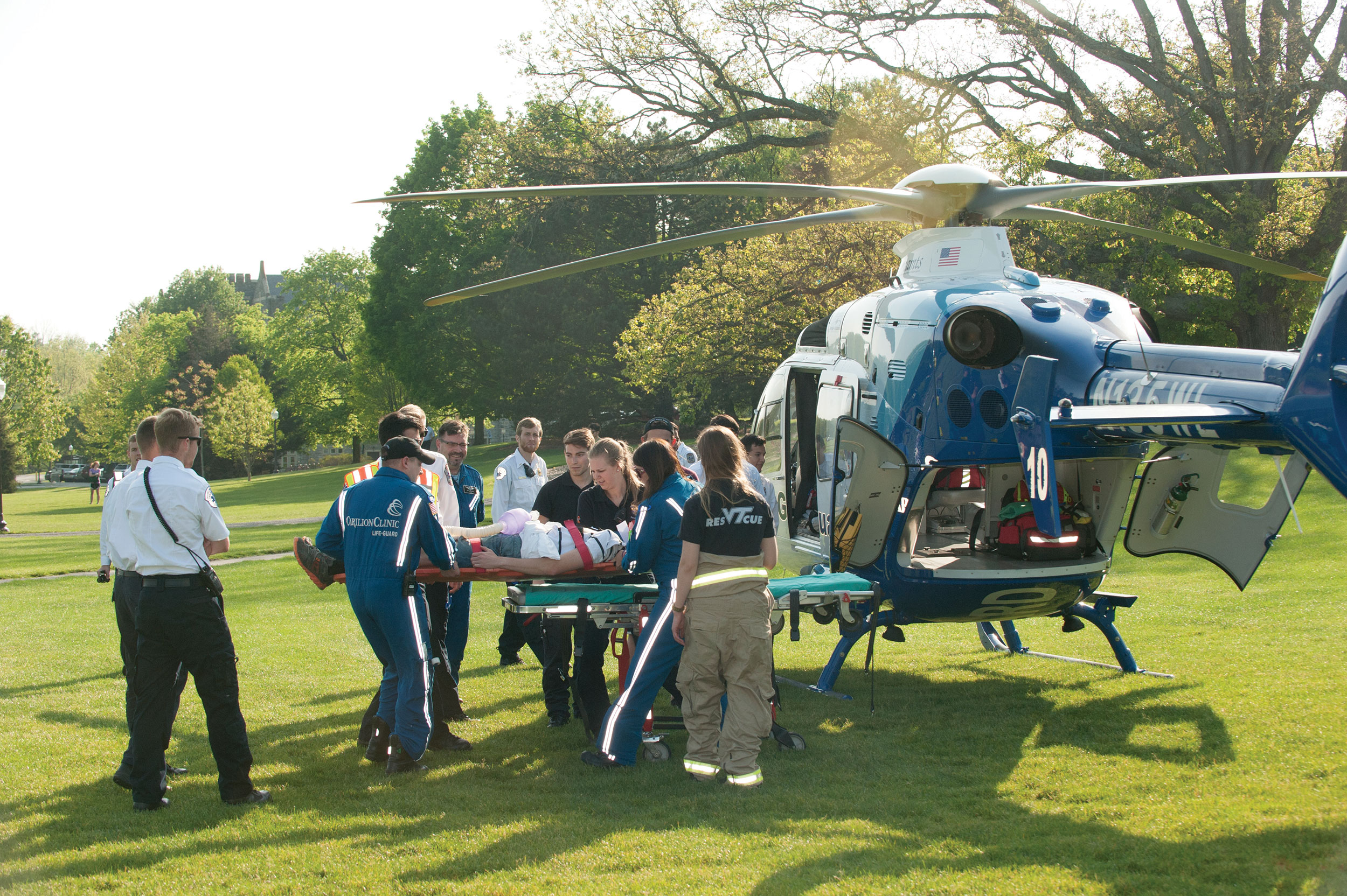 VT Rescue Squad transfer a patient to a helicopter